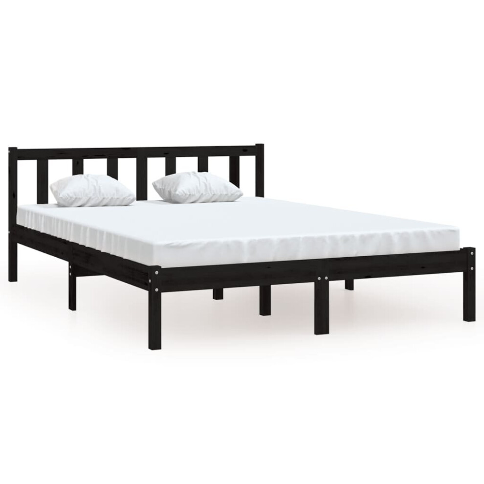 Vidaxl Bed Frame Bed Base Platform Bed Solid Wood Pine 135X190 Cm Double Black