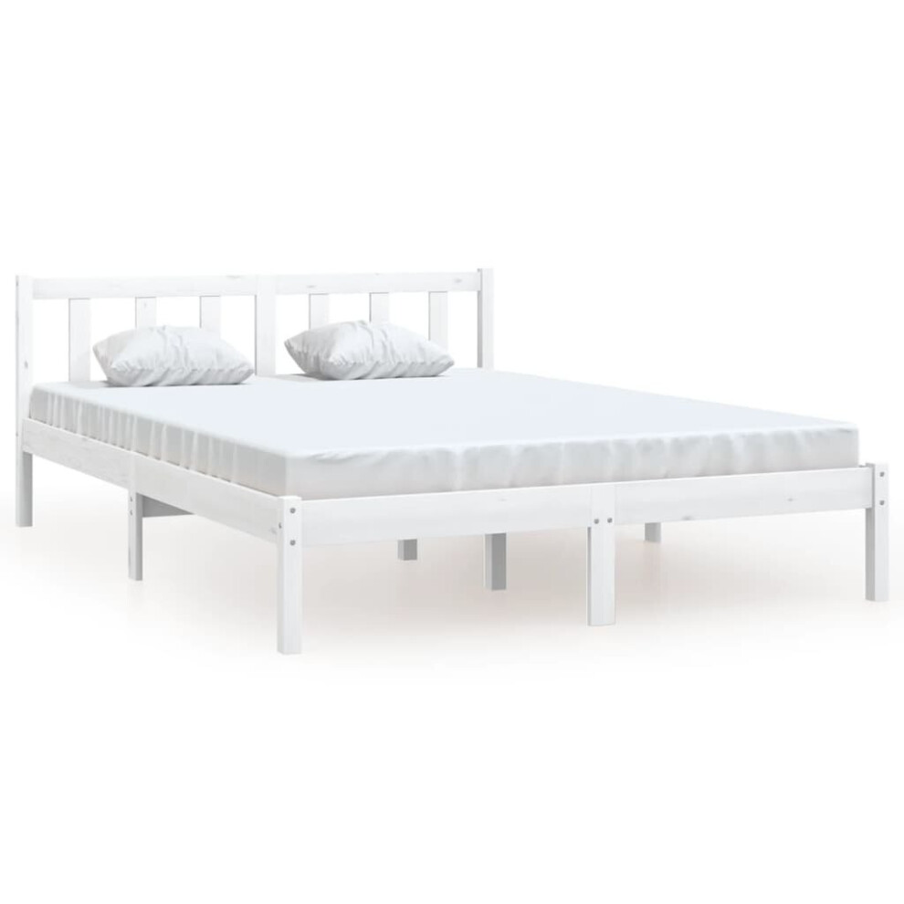 vidaXL Bed Frame Wooden Bed Base White Solid Wood Pine 150x200 cm King Size