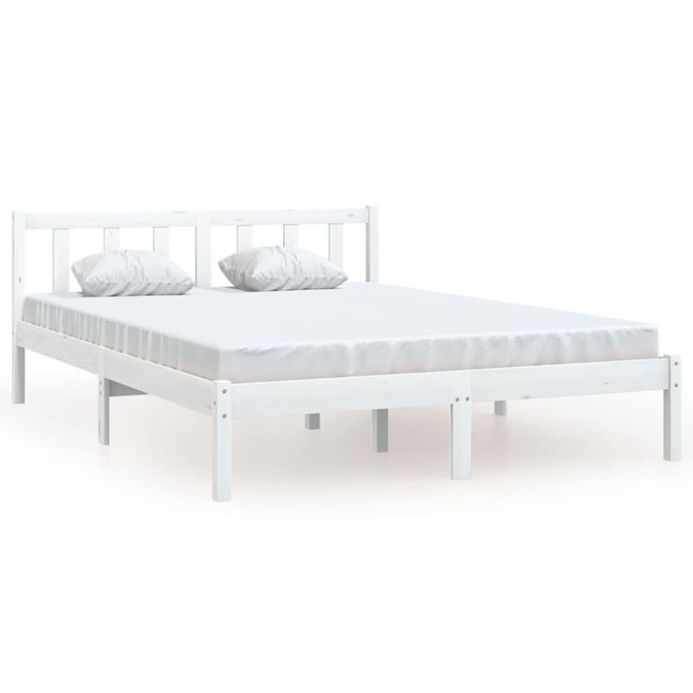 vidaXL Bed Frame Platform Bed White Solid Wood Pine 120x190 cm Small Double