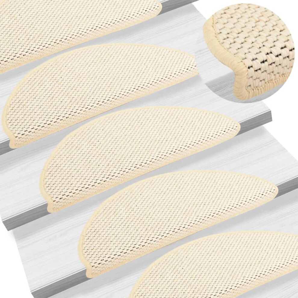 vidaXL Stair Mats Carpet Stair Tread Rug Self-adhesive Sisal-Look 15 pcs Cream