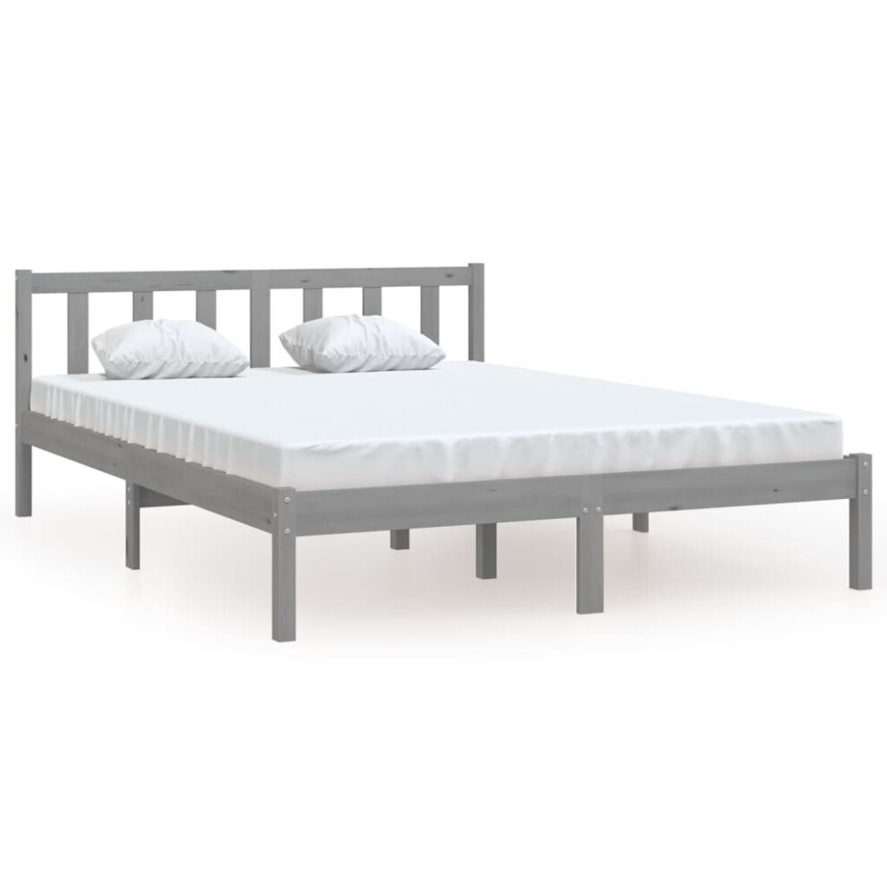 vidaXL Bed Frame Bed Base Wooden Bed Grey Solid Wood Pine 150x200 cm King Size