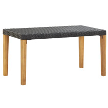 vidaXL Solid Acacia Wood Garden Bench Black Poly Rattan Outdoor Furniture