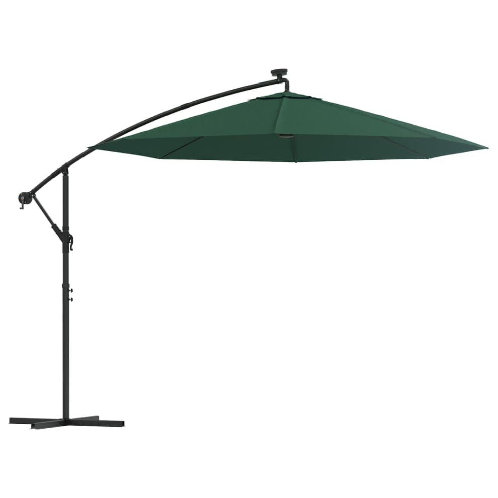 vidaXL Hanging Parasol with LED Lighting 300cm Green Metal Pole Patio Umbrella