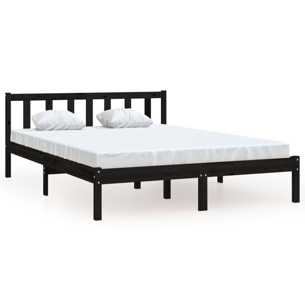 vidaXL Bed Frame Wooden Bed Base Black Solid Wood Pine 150x200 cm King Size