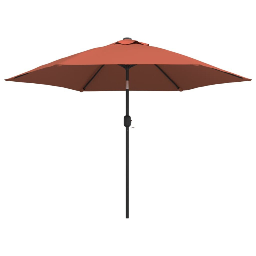 Vidaxl Garden Parasol With Led Lights And Steel Pole Shade Umbrella Terracotta