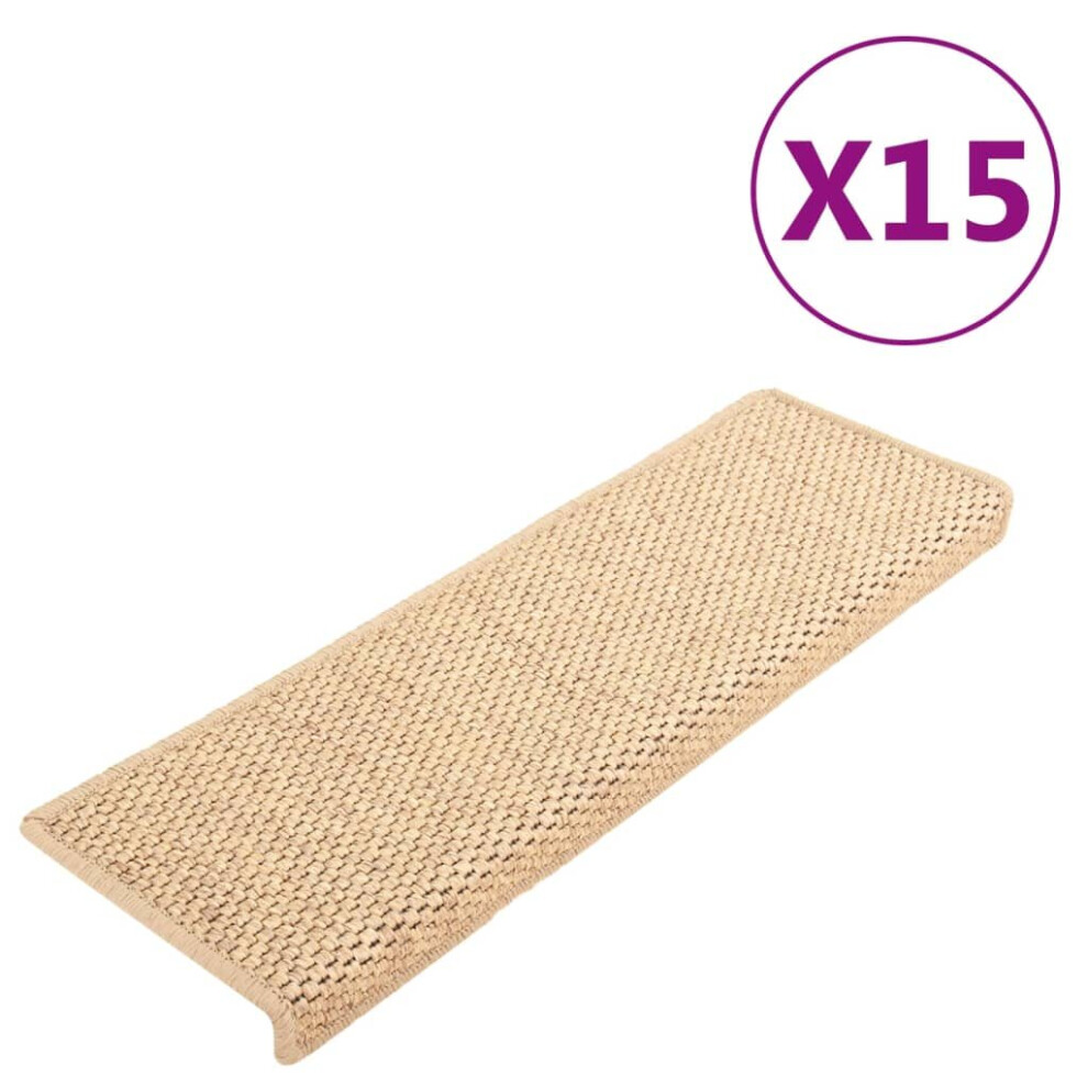 vidaXL Stair Mats Stair Protector Self-adhesive Sisal-Look 15 pcs Light Beige