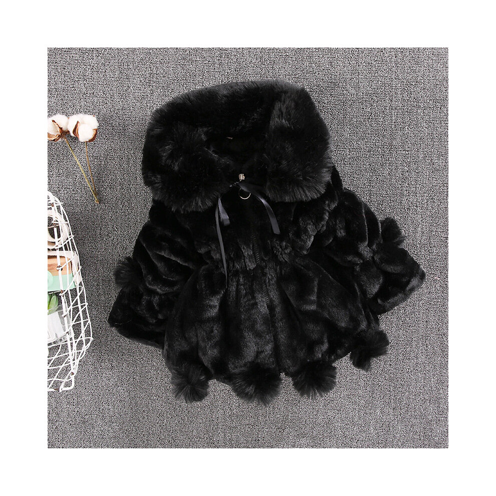 (Black 02, 6-7 Years) Baby Kids Girls fur Coat jackets Hooded Winter