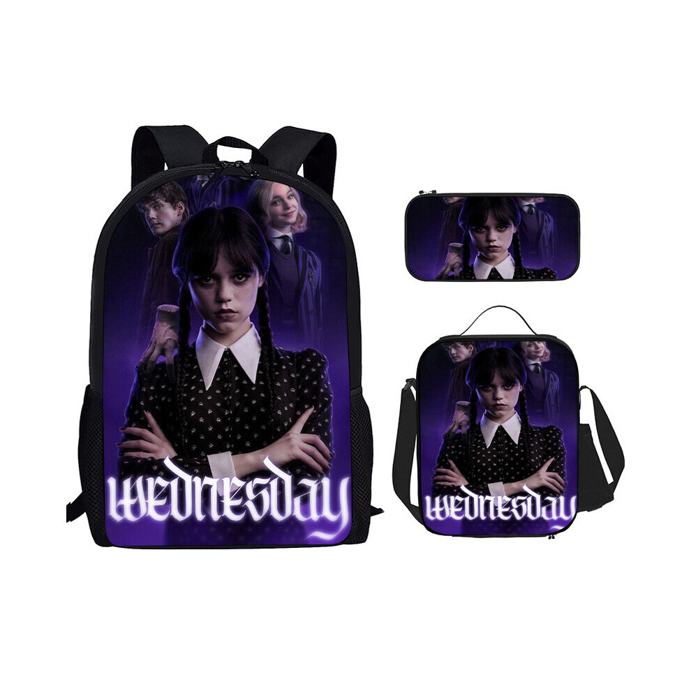 (A2) Wednesday Adams Printed Backpack 3 Piece Student Schoolbag Travel Shoulder Bag