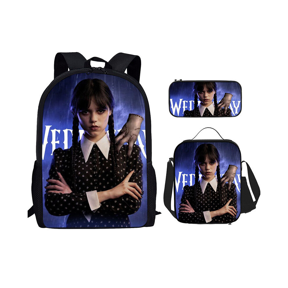 (A4) Wednesday Adams Printed Backpack 3 Piece Student Schoolbag Travel Shoulder Bag