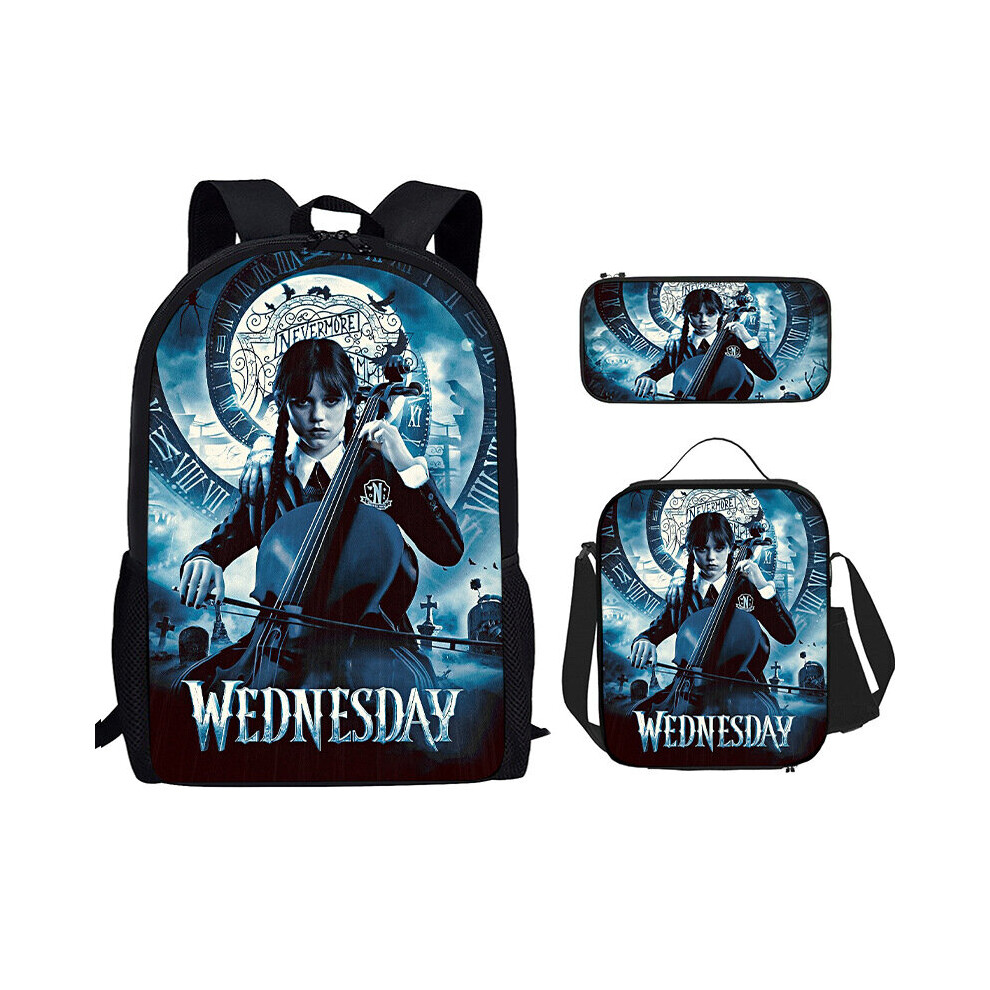 (A6) Wednesday Adams Printed Backpack 3 Piece Student Schoolbag Travel Shoulder Bag