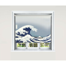 (180 cm Width x 140 cm Drop) Hokusai Wave Blackout Roller Blinds Windows Child Safety Cut Lister Cartwright