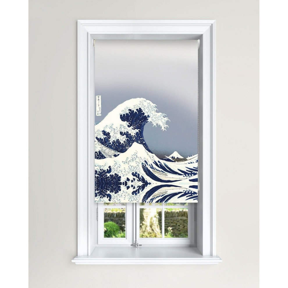 (90 cm Width x 140 cm Drop) Hokusai Wave Blackout Roller Blinds Windows Child Safety Cut Lister Cartwright