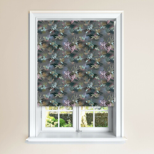 (Pewter, 180 cm Width x 140 cm Drop) Jungle Design Blackout Roller Blinds Windows