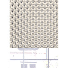 (180 cm Width x 140 cm Drop, Cream & Navy) Oriental Fan Blackout Roller Blinds Windows Child Safety Easy Fit Cut to Size