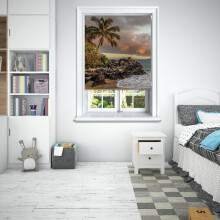 (180 cm Width x 140 cm Drop, Beach Palm Tree) Lister Cartwright Photographic Blackout Roller Blinds Easy to Fit All Fixing Included Beautiful Design Roller Blinds