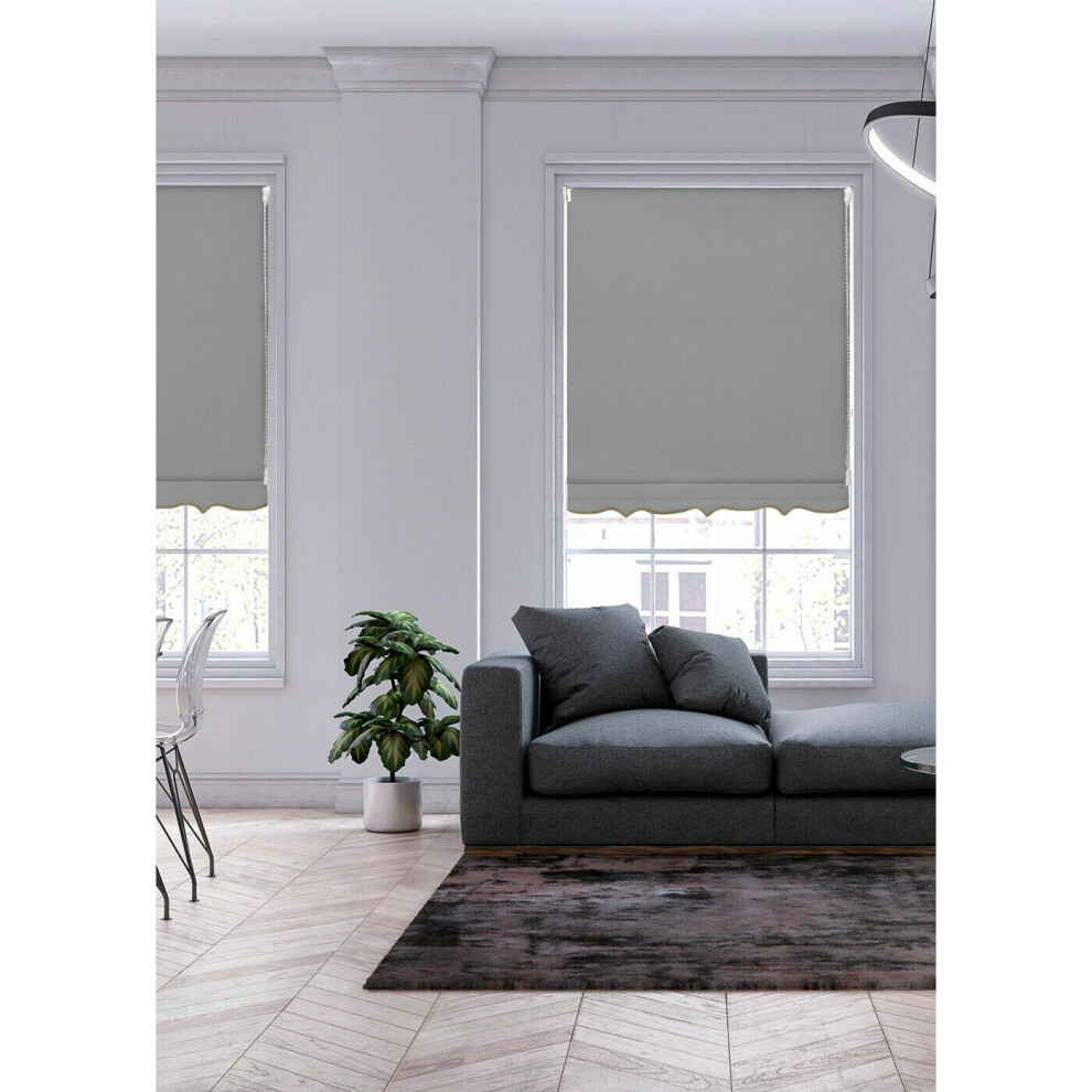 (180 cm Width x 165 cm Drop, Grey) Lister Cartwright Scalloped Roller Blinds Easy Fit Child Safety Cut To Size Fixing Inc