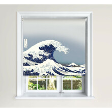 (150 cm Width x 140 cm Drop) Hokusai Wave Blackout Roller Blinds Windows Child Safety Cut Lister Cartwright