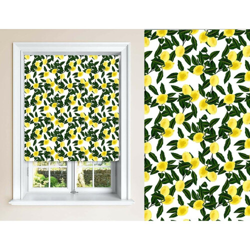 (Yellow, 90 cm Width x 140 cm Drop) Yellow Lemon Design Blackout Roller Blinds Window 1