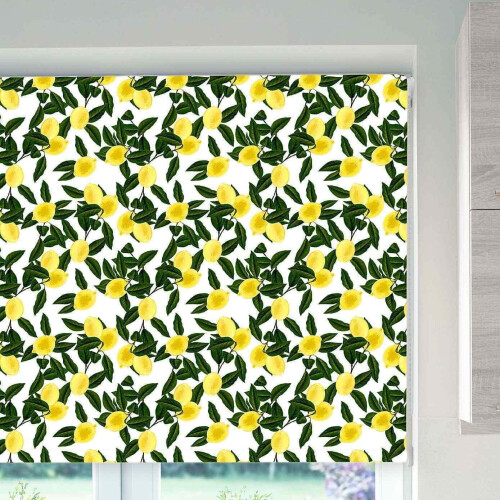 (Yellow, 90 cm Width x 140 cm Drop) Yellow Lemon Design Blackout Roller Blinds Window 2