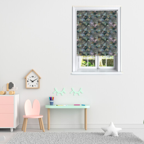 (Pewter, 180 cm Width x 140 cm Drop) Jungle Design Blackout Roller Blinds Windows 1