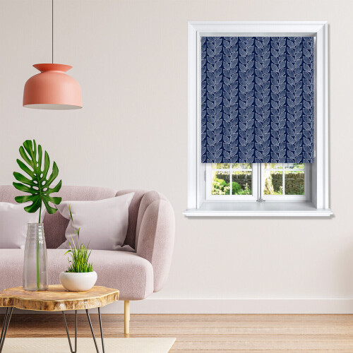(Midnight, 90 cm Width x 140 cm Drop) Beanstalk Leaf Design Blackout Roller Windows Blinds 1