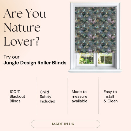 (Pewter, 180 cm Width x 140 cm Drop) Jungle Design Blackout Roller Blinds Windows 2