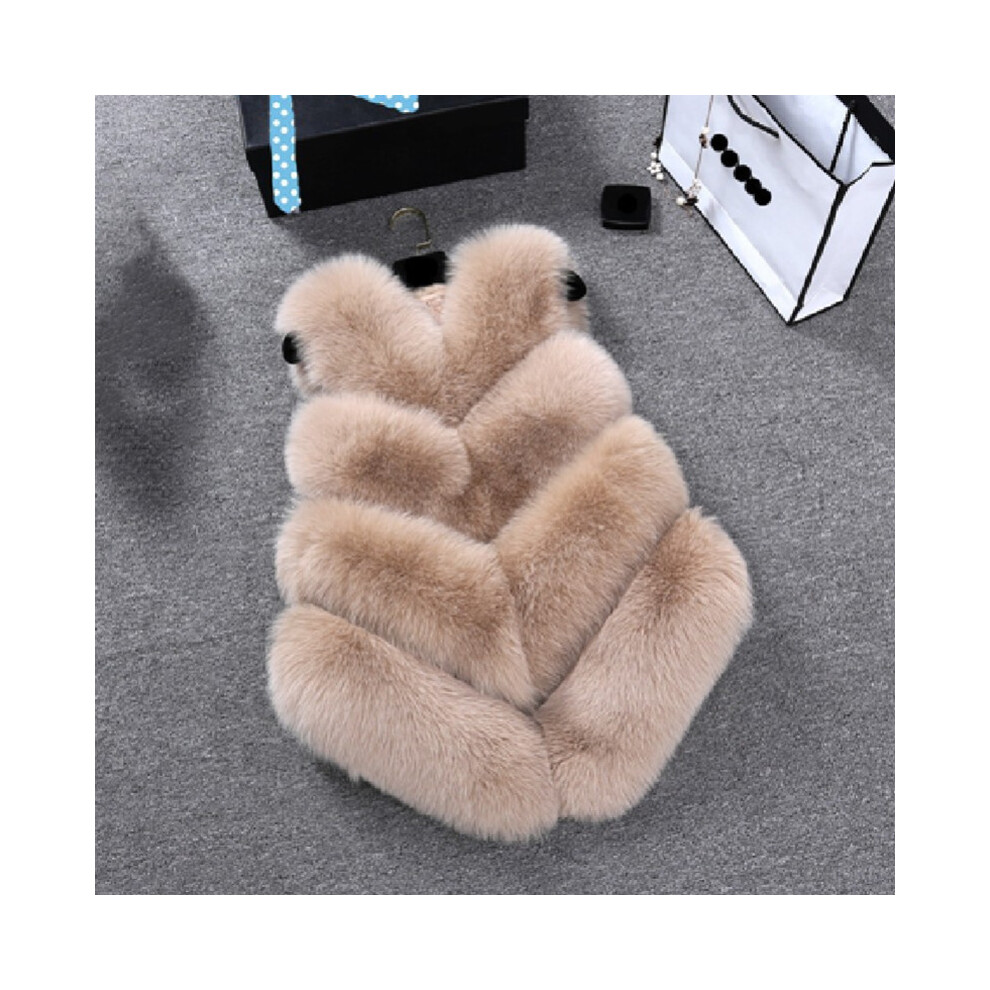 (Khaki, 4XL) Womens Faux Fur Waistcoat Gilet Winter Warmer Vest Jacket Coat Outwear Plus  Size