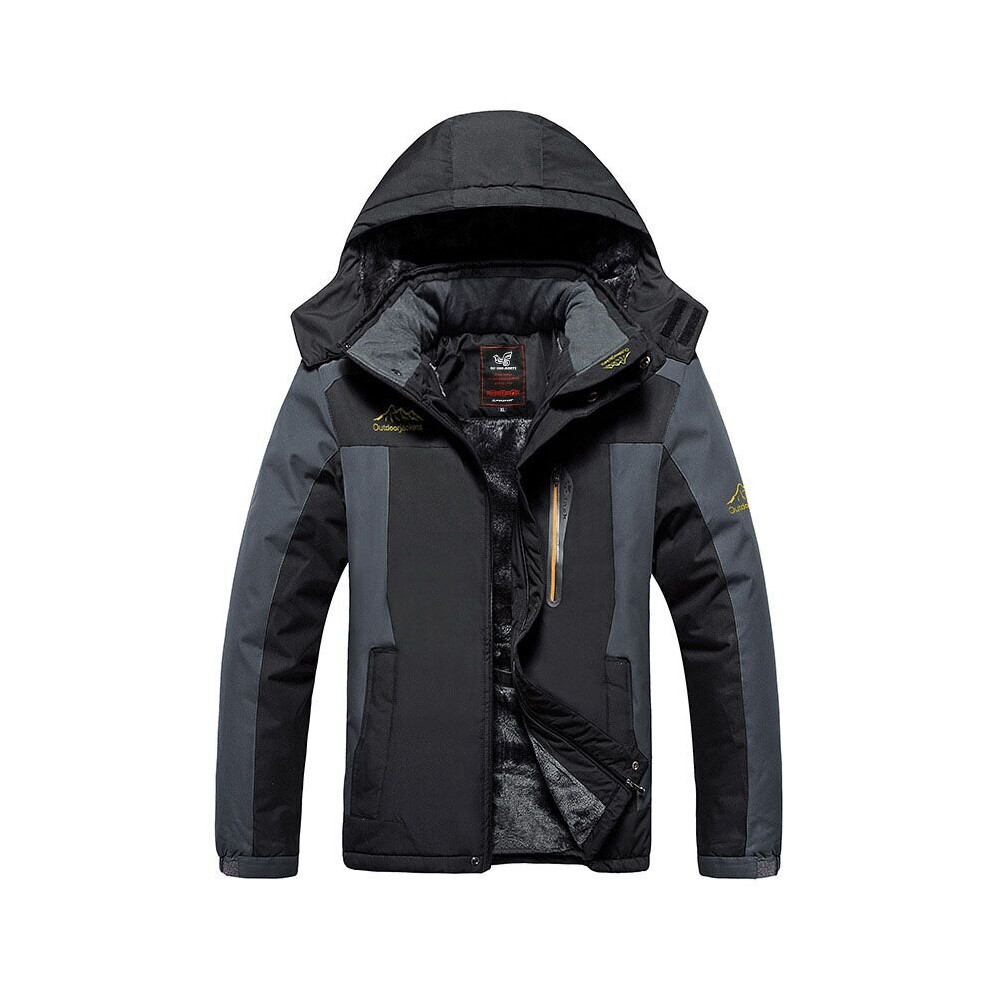 (Black, 5XL) Mens Mountain Jackets Windproof Winter Coat Hooded Warm Hiking Working  Jacket