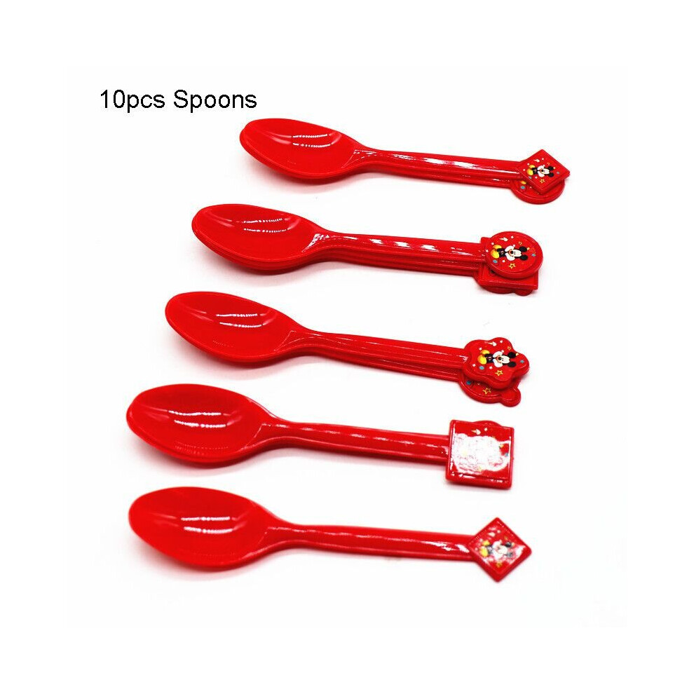 (10pcs-Spoons) Theme Cartoon Mouse Party Supplies Decoration Red Birthday Party Decor