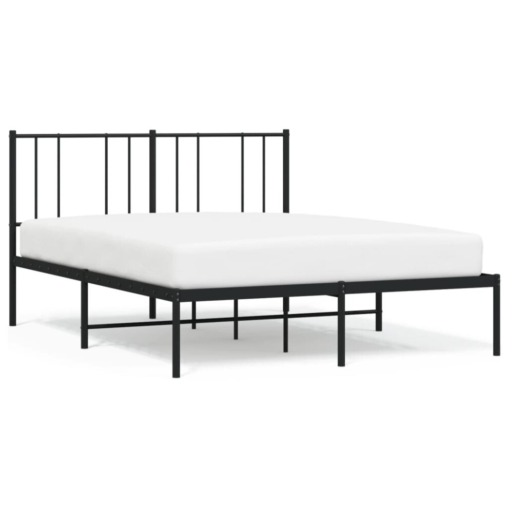 (black, 150 x 200 cm/with headboard) vidaXL Metal Bed Frame with Headboard Bed Base Mattress Foundation Bedstead