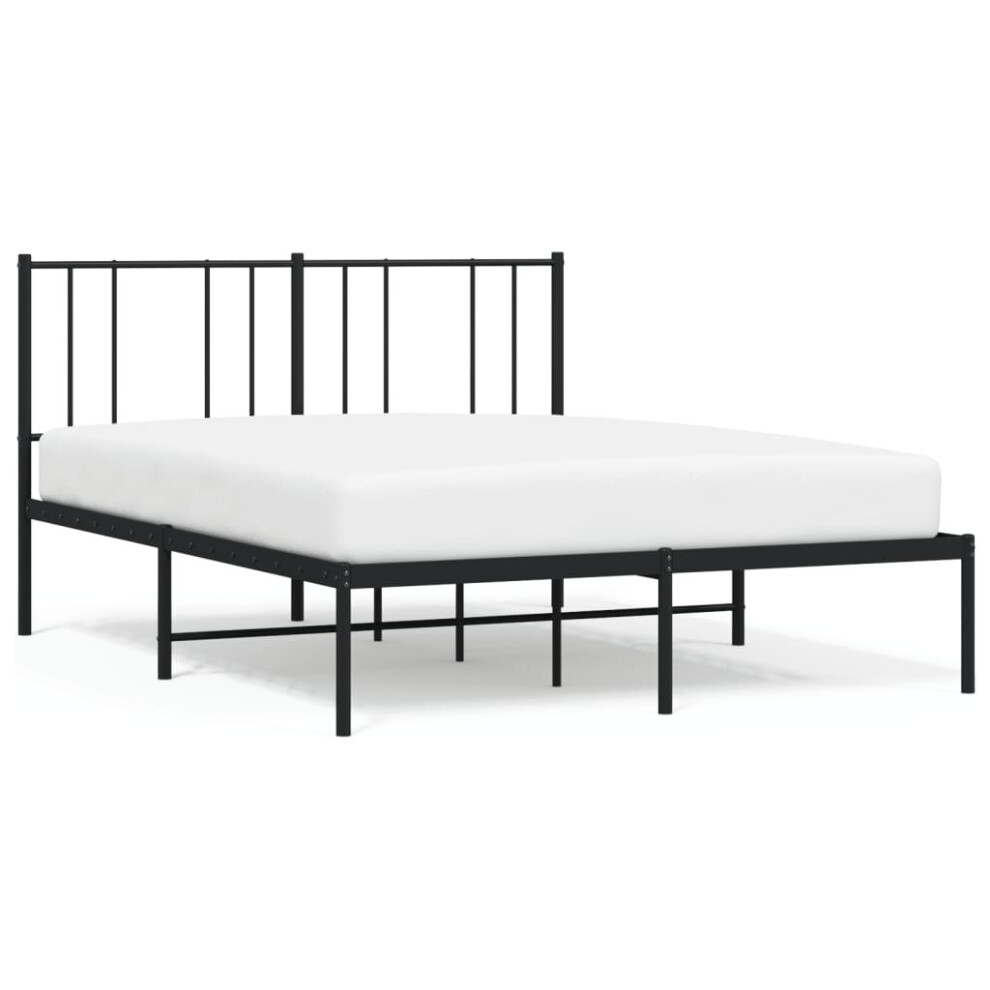 Vidaxl (Black, 135 X 190 Cm/With Headboard) Metal Bed Frame With Headboard Bed Base Mattress Foundation Bedstead