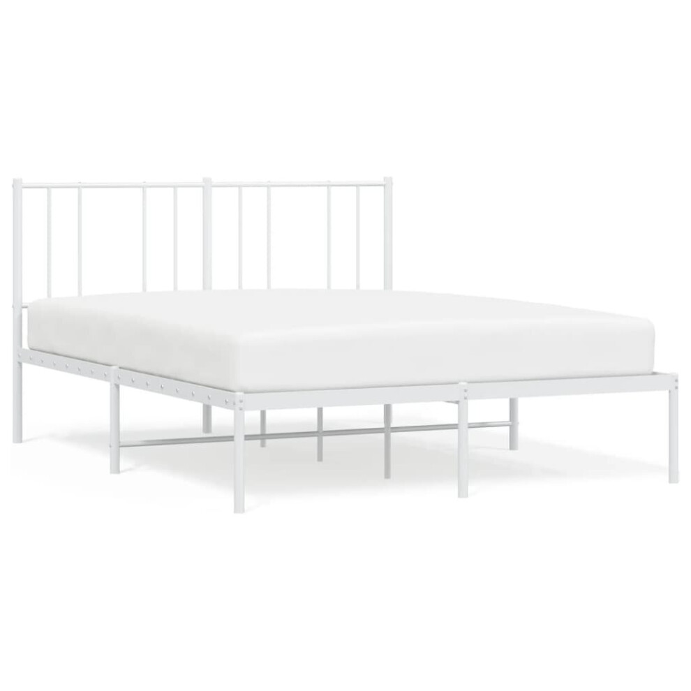 Vidaxl (White, 150 X 200 Cm/With Headboard) Metal Bed Frame With Headboard Bed Base Mattress Foundation Bedstead