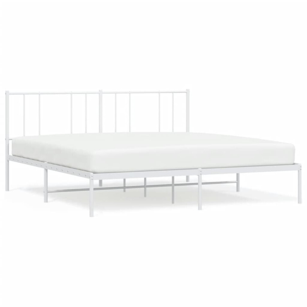 Vidaxl (White, 183 X 213 Cm/With Headboard) Metal Bed Frame With Headboard Bed Base Mattress Foundation Bedstead
