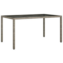 (grey, 150 x 90 x 75 cm) vidaXL Garden Table Tempered Glass&Poly Rattan Table 150/90 cm Multi Colours