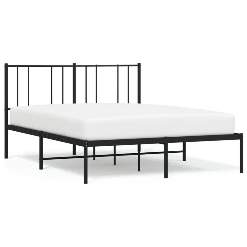 Vidaxl (Black, 160 X 200 Cm/With Headboard) Metal Bed Frame With Headboard Bed Base Mattress Foundation Bedstead