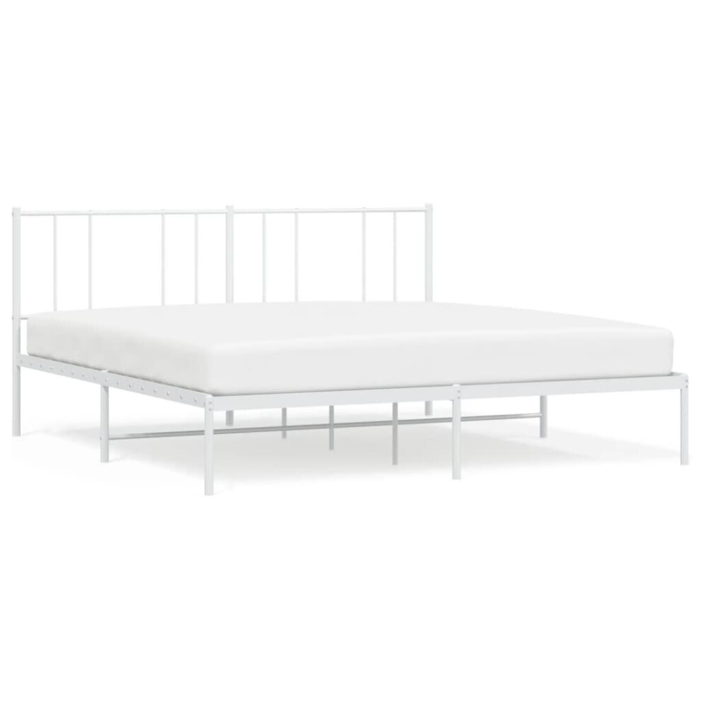 Vidaxl (White, 180 X 200 Cm/With Headboard) Metal Bed Frame With Headboard Bed Base Mattress Foundation Bedstead