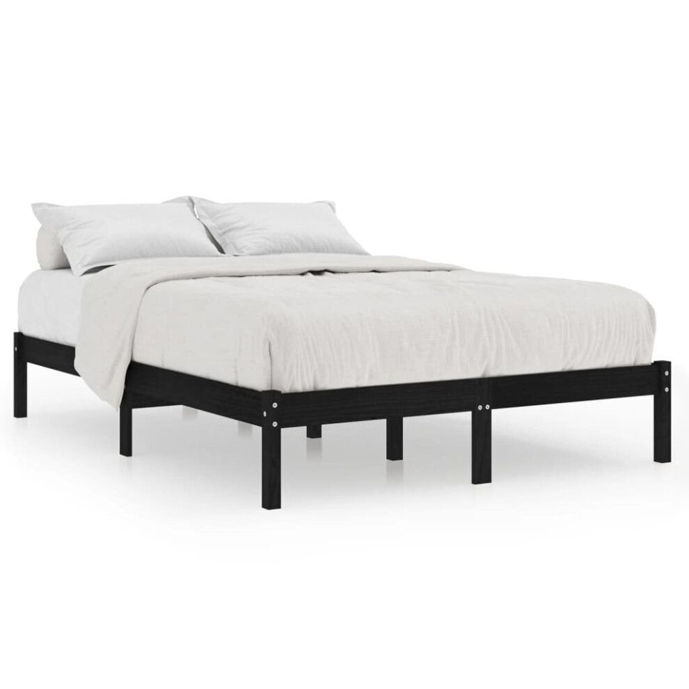 Vidaxl (Black, 205.5 X 155.5 X 31 Cm) Bed Frame Bedroom Wooden Bed Base Mattress Foundation Solid Pinewood