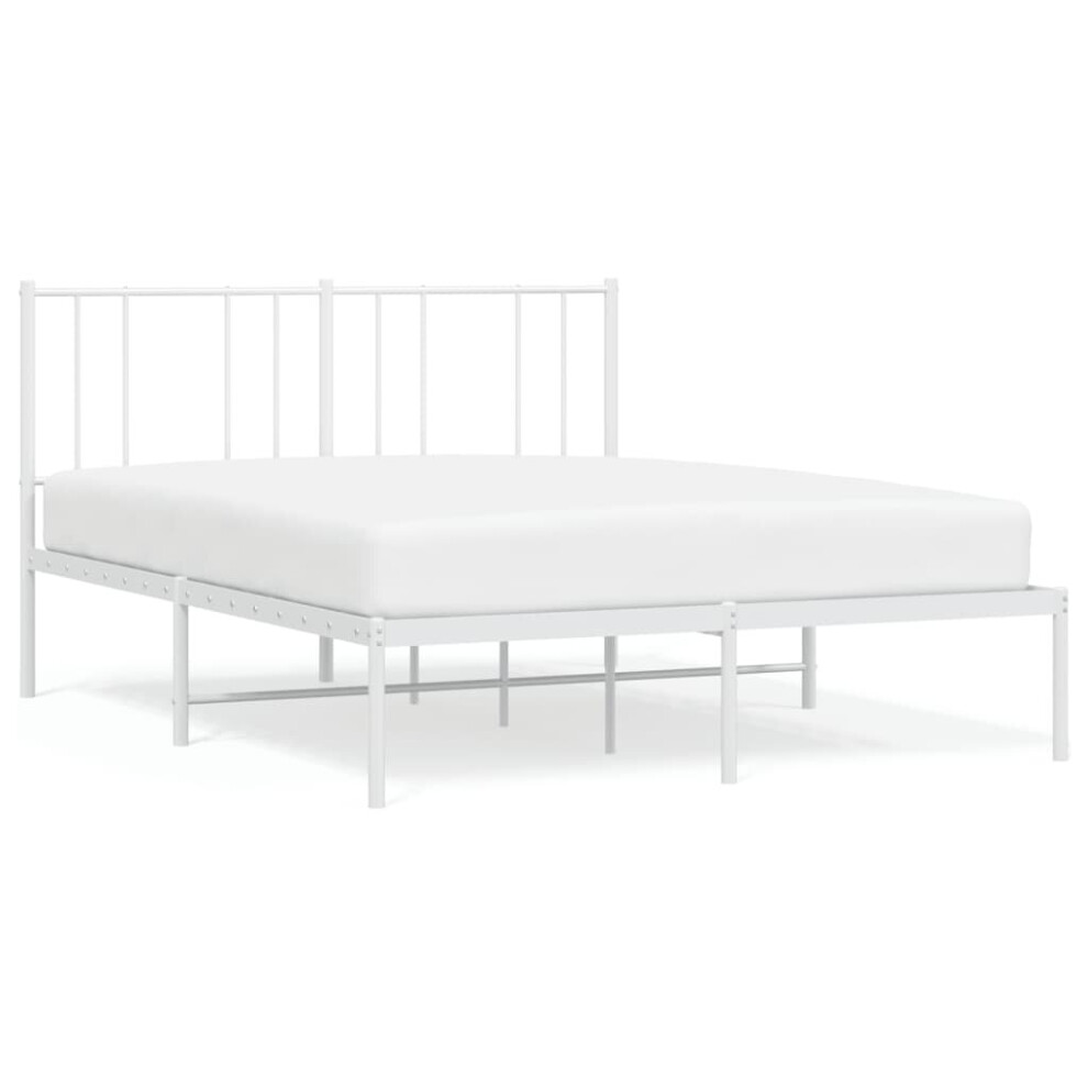 Vidaxl (White, 160 X 200 Cm/With Headboard) Metal Bed Frame With Headboard Bed Base Mattress Foundation Bedstead