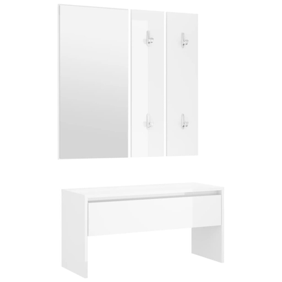 (High gloss white) vidaXL Hallway Furniture Set Engineered Wood Bench Coat Rack Multi Colours