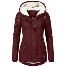 (Wine Red, 2XL) Womens Fur Faux Parka Jacket Coat Ladies Hooded Outwear Winter Overcoat Warm