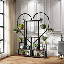 2 Pcs Half-Heart-Shaped Tiered Plant Stand Rustic Brown
