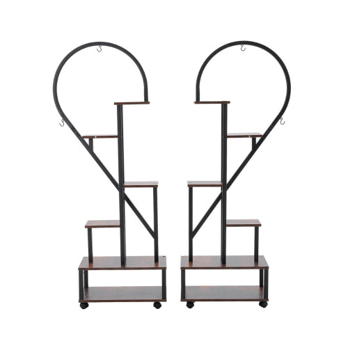 Living And Home 2 Pcs Half-Heart-Shaped Tiered Plant Stand Rustic Brown 2