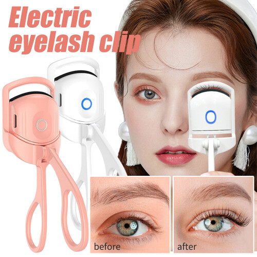(White) Electric Heated Eyelash Curler Eye Lash Curling Long Lasting Makeup Tool Rechargeable
