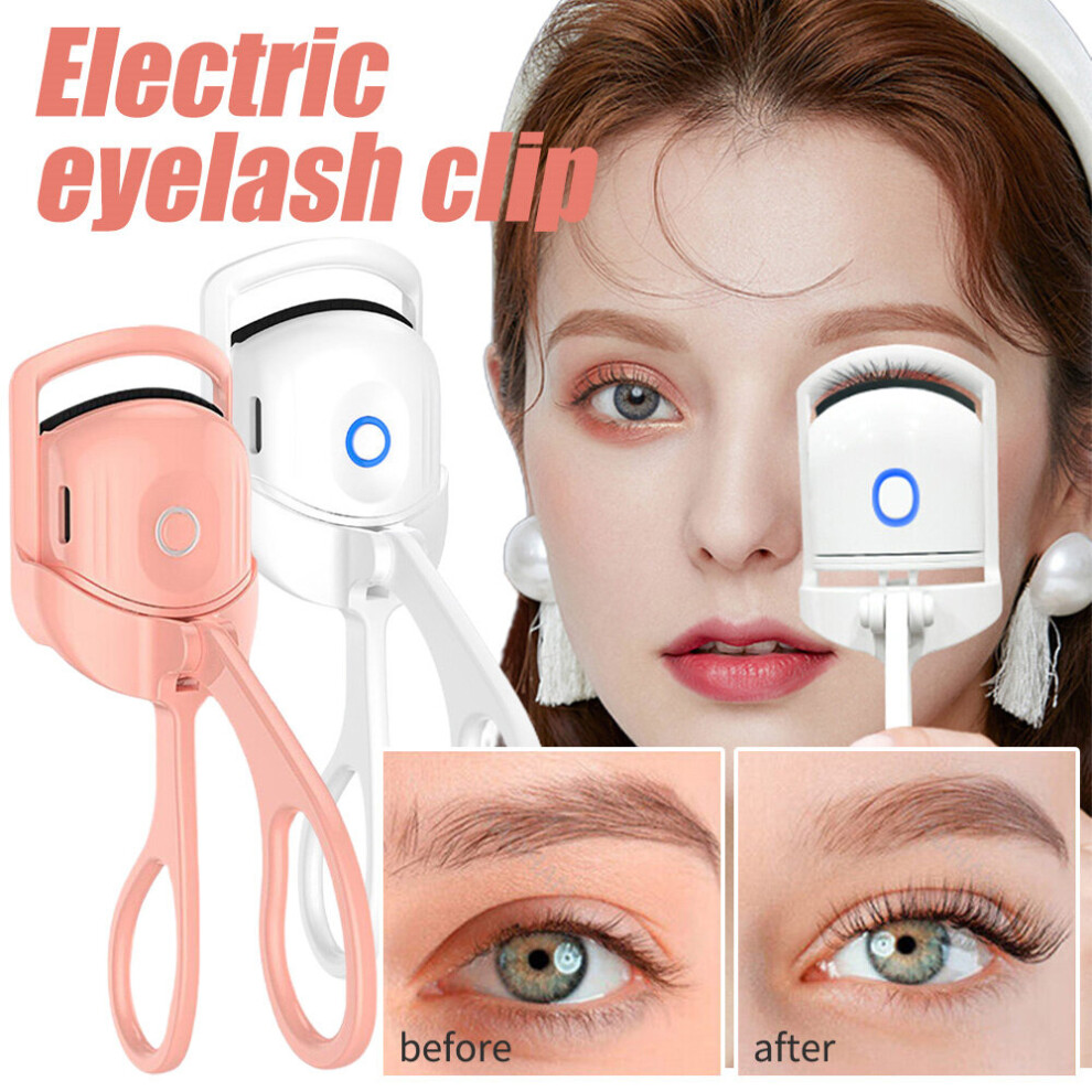 (Pink) Electric Heated Eyelash Curler Eye Lash Curling Long Lasting Makeup Tool Rechargeable