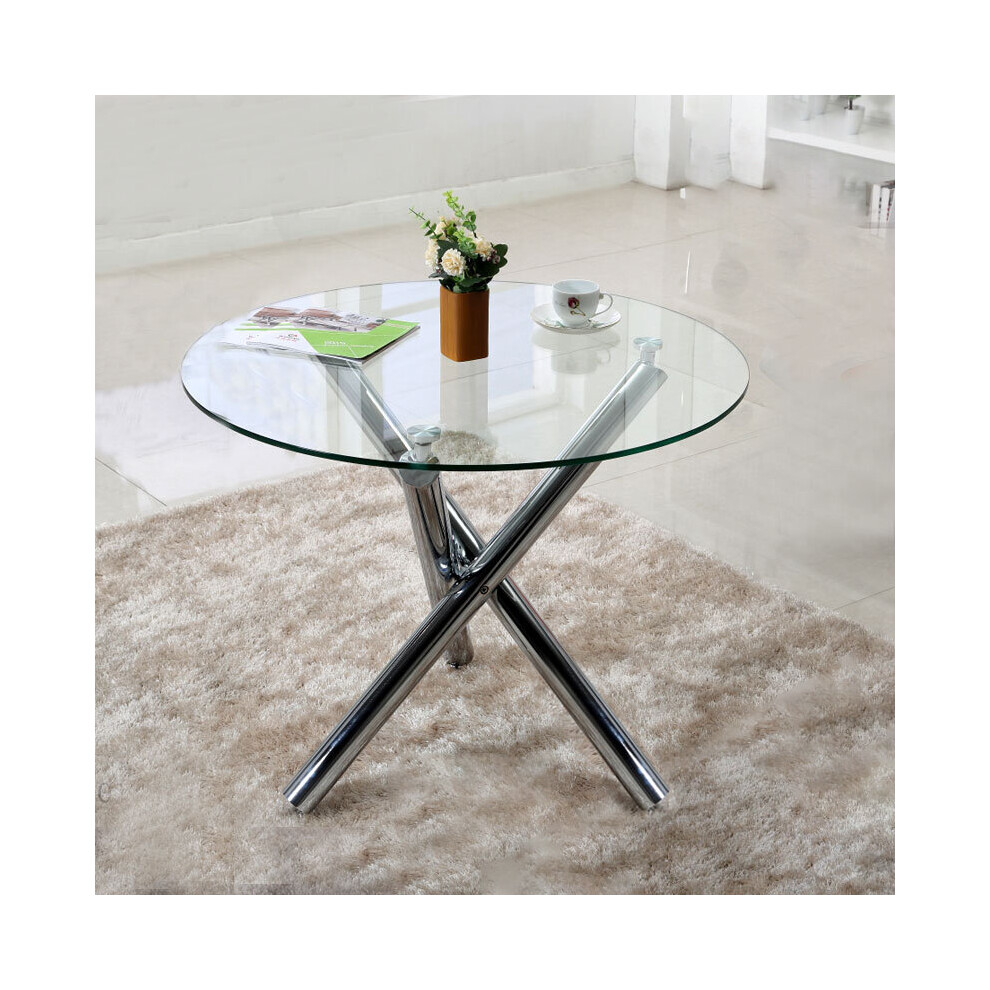 Round Tempered Glass Dining Table with Chrome Legs