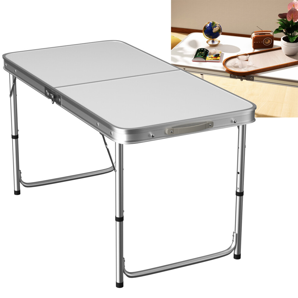 Youseahome 4Ft/120Cm Folding Camping Table Strength Heavy Duty Foldable Desk Camping Trestle Picnic Garden Bbq Party Table With Foldable Aluminum Legs White