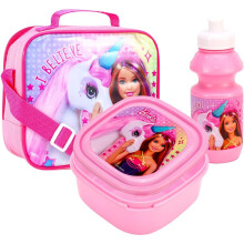 Barbie Magic Unicorn Insulated 3-Piece Lunch Bag, Sandwich Box & Bottle Set for School & Travel - 4160-2214