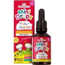 Natures Aid Mini Drops Multi-Vitamin for Babies & Children (3m-5y) Sugar Free, Natural Orange, 50ml - 9 vitamins for immunity & energy