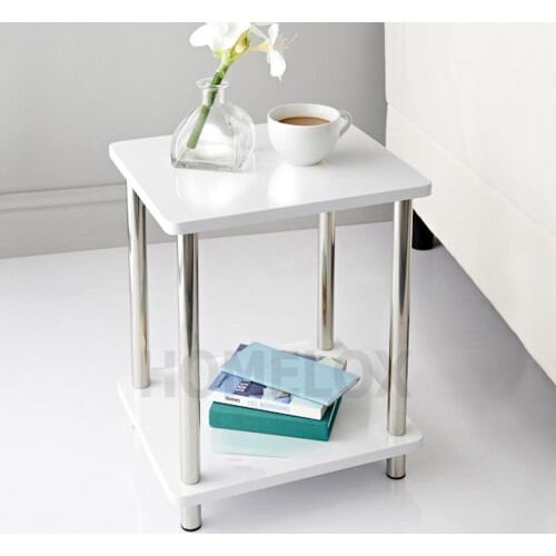 Small 2 Tier White Gloss Finish Side Table with Shelf Bedroom Coffee End Table 2