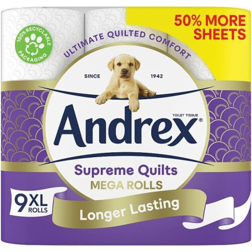 Andrex Supreme Quilts Toilet Tissue Mega Rolls 9 Quilted Mega Toilet Rolls